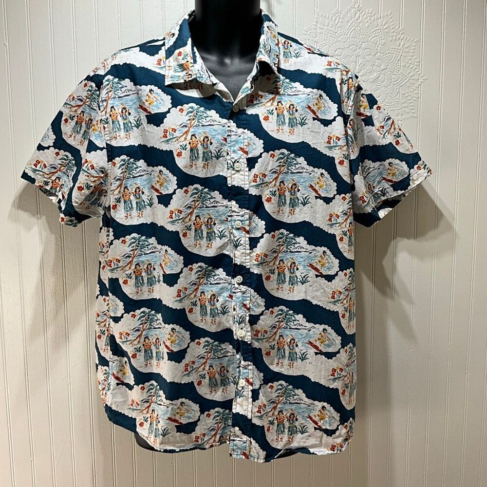 COTTON & CO Hula Girl Hawaiian Short Sleeve Shirt XL